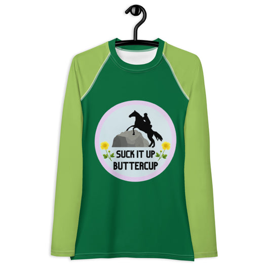 Custom Solid Green Suck It Up butter Cup Women's Sun/Rash Guard